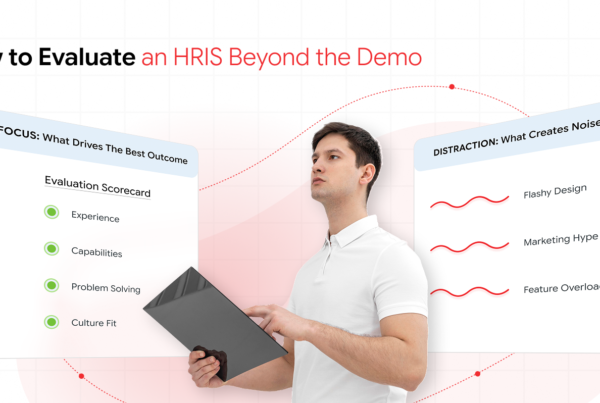 HR team scoring an HRIS vendor demo against real business scenarios
