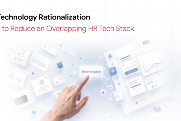 HR technology rationalization showing overlapping HR systems consolidated into a connected technology stack